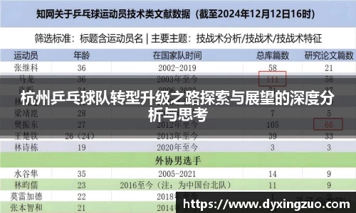 杭州乒乓球队转型升级之路探索与展望的深度分析与思考